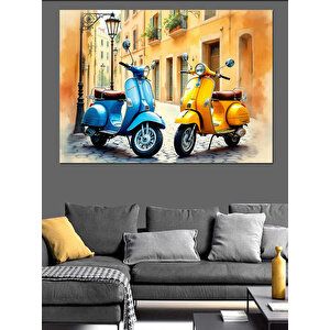 Renkli Vespa Motosikletler Dekoratif Kanvas - Mdf Ahşap Tablo