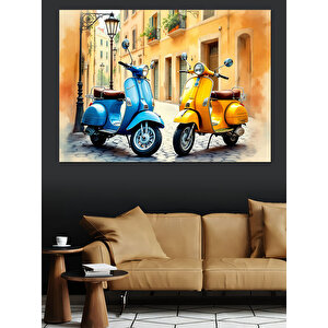 Renkli Vespa Motosikletler Dekoratif Kanvas - Mdf Ahşap Tablo