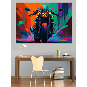 Neon Işıklı Motosiklet Dekoratif Kanvas - Mdf Ahşap Tablo 35x50 cm