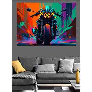 Neon Işıklı Motosiklet Dekoratif Kanvas - Mdf Ahşap Tablo