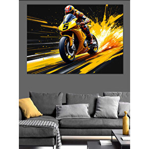 Hızlı Motosiklet Sürücüsü Dekoratif Kanvas - Mdf Ahşap Tablo 35x50 cm