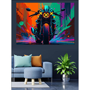 Neon Işıklı Motosiklet Dekoratif Kanvas - Mdf Ahşap Tablo 100x140 cm