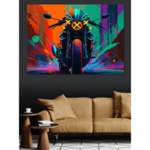 Neon Işıklı Motosiklet Dekoratif Kanvas - Mdf Ahşap Tablo