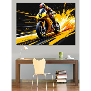 Hızlı Motosiklet Sürücüsü Dekoratif Kanvas - Mdf Ahşap Tablo 100x140 cm