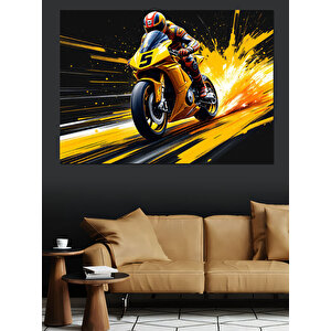 Hızlı Motosiklet Sürücüsü Dekoratif Kanvas - Mdf Ahşap Tablo 100x140 cm