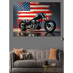 Amerikan Ruhlu Motosiklet Dekoratif Kanvas - Mdf Ahşap Tablo 100x140 cm