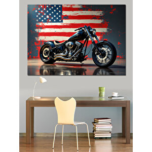 Amerikan Ruhlu Motosiklet Dekoratif Kanvas - Mdf Ahşap Tablo 100x140 cm
