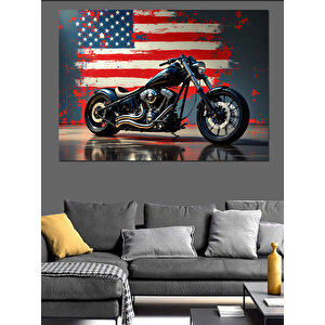 Amerikan Ruhlu Motosiklet Dekoratif Kanvas - Mdf Ahşap Tablo 100x140 cm