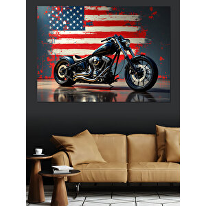 Amerikan Ruhlu Motosiklet Dekoratif Kanvas - Mdf Ahşap Tablo