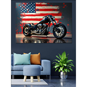 Amerikan Ruhlu Motosiklet Dekoratif Kanvas - Mdf Ahşap Tablo