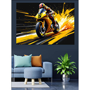 Hızlı Motosiklet Sürücüsü Dekoratif Kanvas - Mdf Ahşap Tablo
