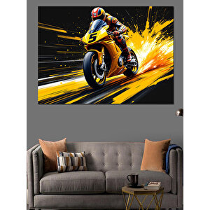 Hızlı Motosiklet Sürücüsü Dekoratif Kanvas - Mdf Ahşap Tablo