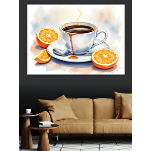 Portakallı Çay Fincanı Dekoratif Kanvas - Mdf Ahşap Tablo 50x70 cm