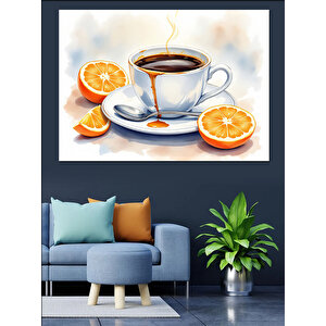Portakallı Çay Fincanı Dekoratif Kanvas - Mdf Ahşap Tablo 50x70 cm