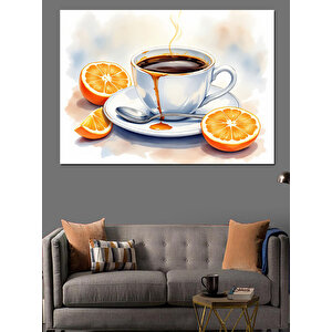 Portakallı Çay Fincanı Dekoratif Kanvas - Mdf Ahşap Tablo 50x70 cm