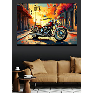 Göl Kenarında Vintage Motosiklet Dekoratif Kanvas - Mdf Ahşap Tablo 70x100 cm