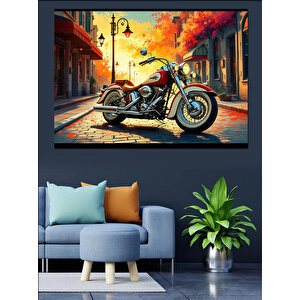 Göl Kenarında Vintage Motosiklet Dekoratif Kanvas - Mdf Ahşap Tablo 70x100 cm