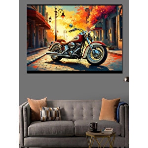 Göl Kenarında Vintage Motosiklet Dekoratif Kanvas - Mdf Ahşap Tablo 35x50 cm