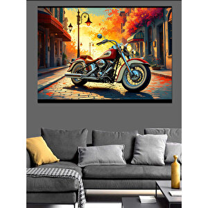 Göl Kenarında Vintage Motosiklet Dekoratif Kanvas - Mdf Ahşap Tablo