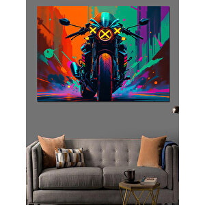 Neon Işıklı Motosiklet Dekoratif Kanvas - Mdf Ahşap Tablo 50x70 cm