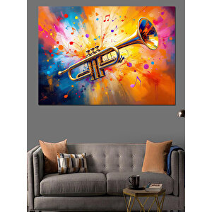 Renkli Caz Trompeti Dekoratif Kanvas - Mdf Ahşap Tablo