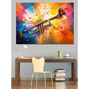 Renkli Caz Trompeti Dekoratif Kanvas - Mdf Ahşap Tablo