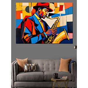 Renkli Caz Saksafoncu Dekoratif Kanvas - Mdf Ahşap Tablo