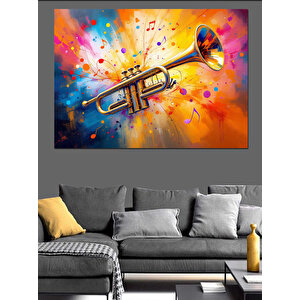 Renkli Caz Trompeti Dekoratif Kanvas - Mdf Ahşap Tablo 100x140 cm