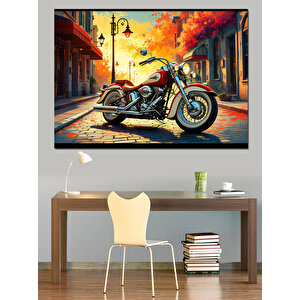 Göl Kenarında Vintage Motosiklet Dekoratif Kanvas - Mdf Ahşap Tablo
