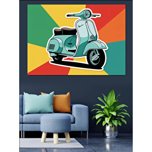 Renkli Retro Mavi Motosiklet Dekoratif Kanvas - Mdf Ahşap Tablo 35x50 cm