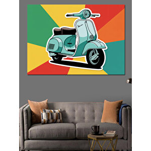 Renkli Retro Mavi Motosiklet Dekoratif Kanvas - Mdf Ahşap Tablo 35x50 cm