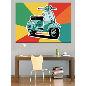 Renkli Retro Mavi Motosiklet Dekoratif Kanvas - Mdf Ahşap Tablo 35x50 cm