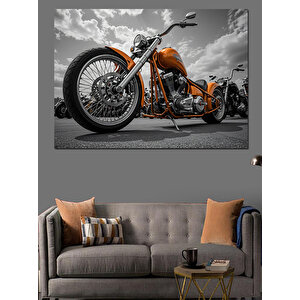 Krom Gövdeli Klasik Motosiklet Dekoratif Kanvas - Mdf Ahşap Tablo 100x140 cm