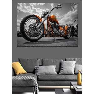 Krom Gövdeli Klasik Motosiklet Dekoratif Kanvas - Mdf Ahşap Tablo 100x140 cm