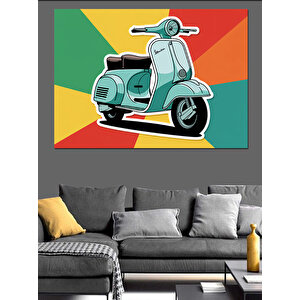 Renkli Retro Mavi Motosiklet Dekoratif Kanvas - Mdf Ahşap Tablo