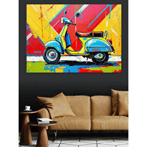 Renkli Vespa Motosiklet Dekoratif Kanvas - Mdf Ahşap Tablo 70x100 cm