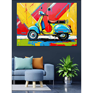 Renkli Vespa Motosiklet Dekoratif Kanvas - Mdf Ahşap Tablo 70x100 cm