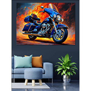 Alevli Hızlı Mavi Motosiklet Dekoratif Kanvas - Mdf Ahşap Tablo 50x70 cm