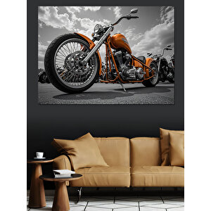 Krom Gövdeli Klasik Motosiklet Dekoratif Kanvas - Mdf Ahşap Tablo