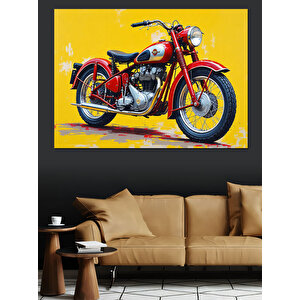 Kırmızı Klasik Motosiklet Dekoratif Kanvas - Mdf Ahşap Tablo 100x140 cm