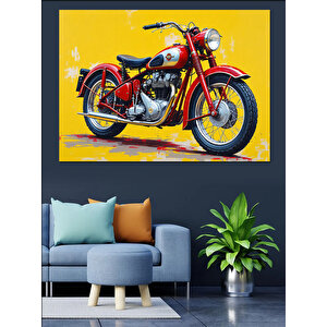 Kırmızı Klasik Motosiklet Dekoratif Kanvas - Mdf Ahşap Tablo 100x140 cm