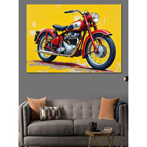 Kırmızı Klasik Motosiklet Dekoratif Kanvas - Mdf Ahşap Tablo 100x140 cm