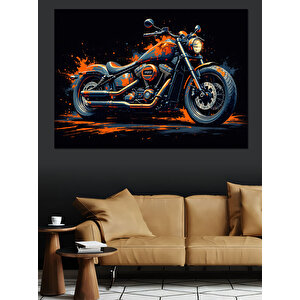 Alevli Renkli Motosiklet İllüstrasyonu Dekoratif Kanvas - Mdf Ahşap Tablo
