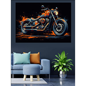 Alevli Renkli Motosiklet İllüstrasyonu Dekoratif Kanvas - Mdf Ahşap Tablo