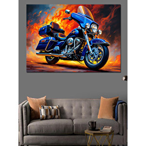 Alevli Hızlı Mavi Motosiklet Dekoratif Kanvas - Mdf Ahşap Tablo 35x50 cm
