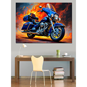 Alevli Hızlı Mavi Motosiklet Dekoratif Kanvas - Mdf Ahşap Tablo 35x50 cm