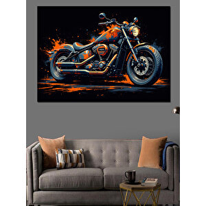 Alevli Renkli Motosiklet İllüstrasyonu Dekoratif Kanvas - Mdf Ahşap Tablo 100x140 cm