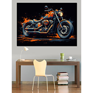 Alevli Renkli Motosiklet İllüstrasyonu Dekoratif Kanvas - Mdf Ahşap Tablo 100x140 cm