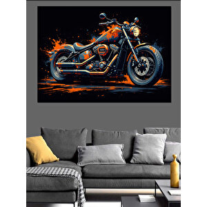 Alevli Renkli Motosiklet İllüstrasyonu Dekoratif Kanvas - Mdf Ahşap Tablo 100x140 cm