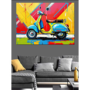 Renkli Vespa Motosiklet Dekoratif Kanvas - Mdf Ahşap Tablo